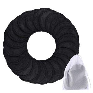 24 Pieces Reusable Cotton Rounds Black Makeup Remover Pads Layers Washable Organ